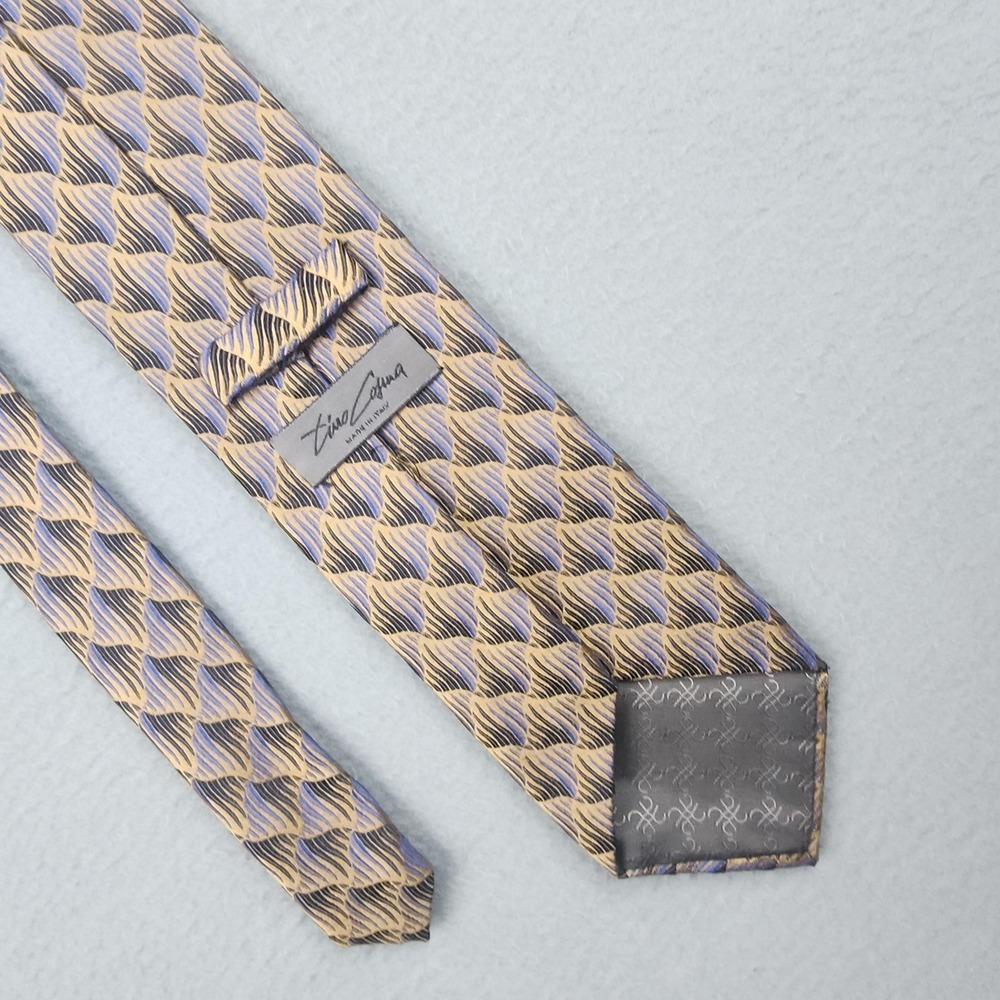 Tino Cosma Tie Mens One Size Beige Geometric Silk Made Italy Classic Jacquard